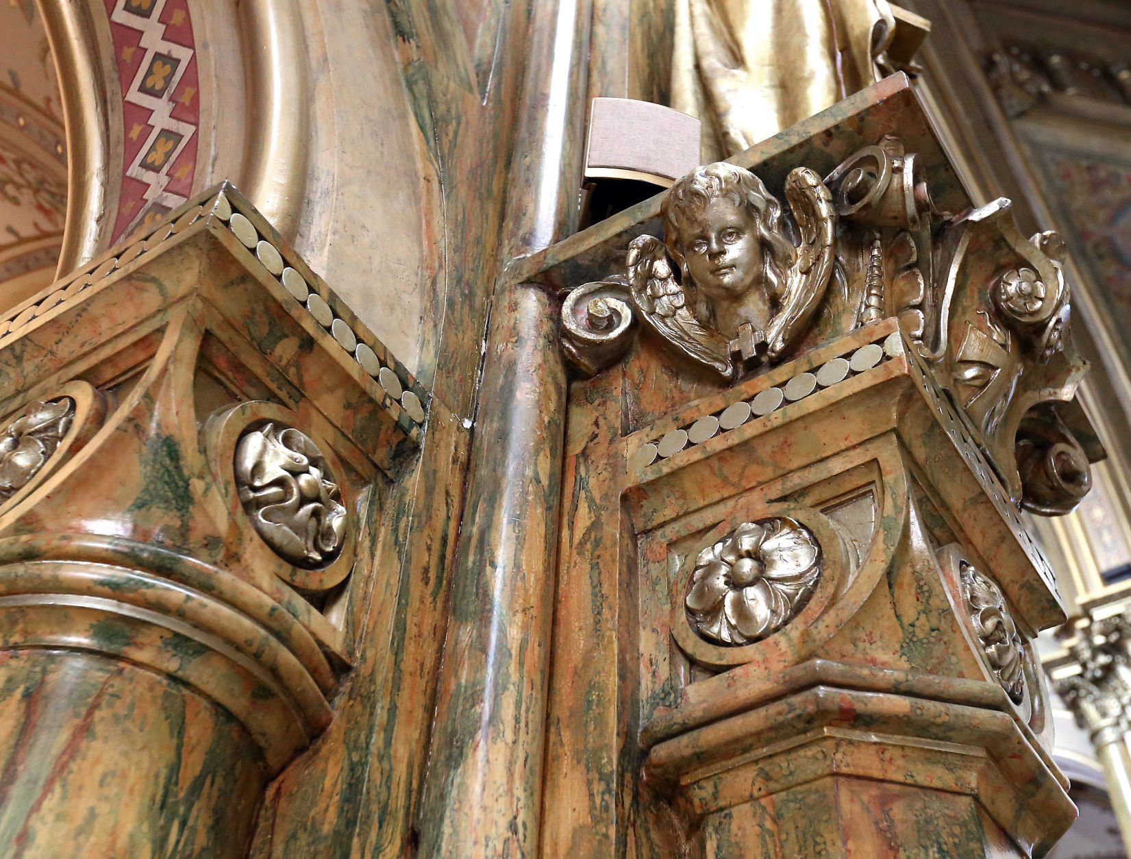 Marble pillar top Mary of the Angels Chapel
